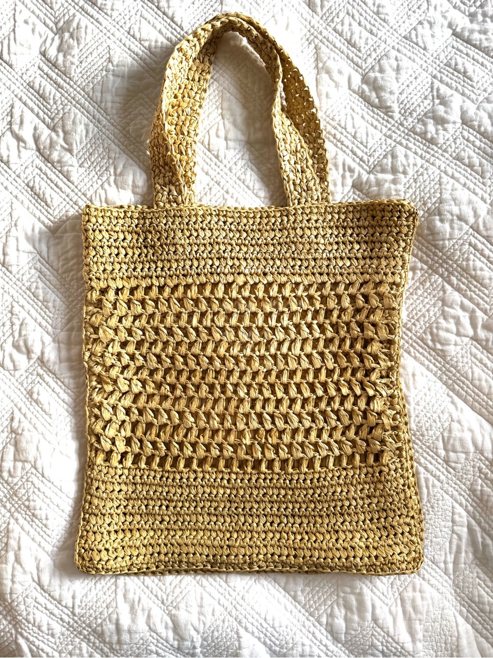 Woven Crochet Straw Paper Tote Bag in Natural Tan